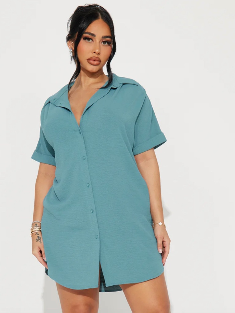 Amelia Mini Shirt Dress - Green - NWT - Fashion Nova